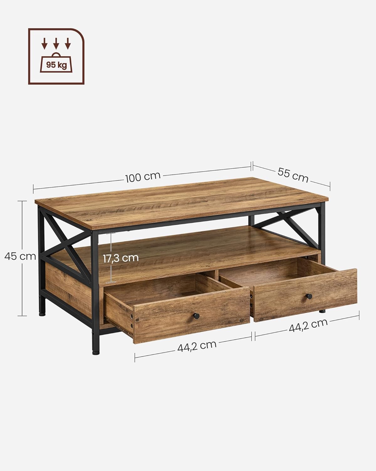 SONGMICS Konferenční stolek Vasagle Lostra 100 cm ořech/černý - Obrázek 2