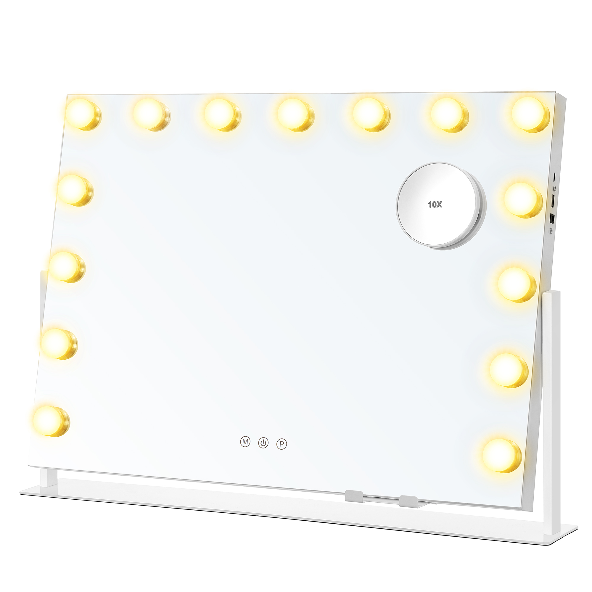 SONGMICS Kosmetické zrcadlo s LED bodovým osvětlením nabíjecí porty dotykové ovládání 3 barvy světla stmívatelné 58 x 43 cm bílá - Obrázek 2