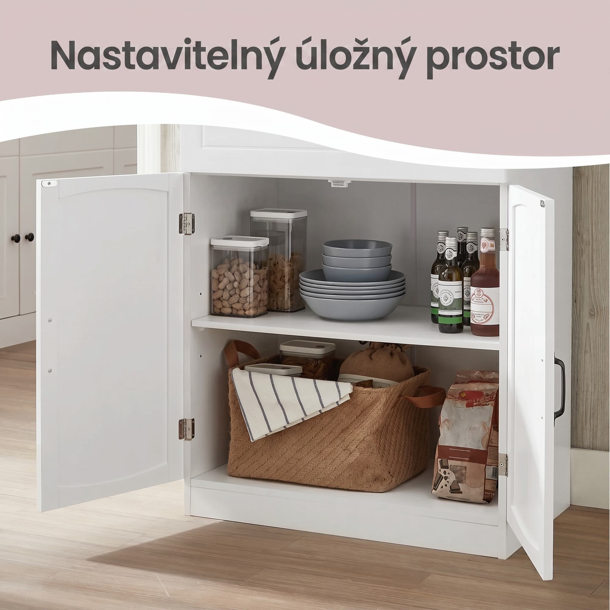SONGMICS Kuchyňská vitrína Vasagle Mope 73 cm bílá - Obrázek 2