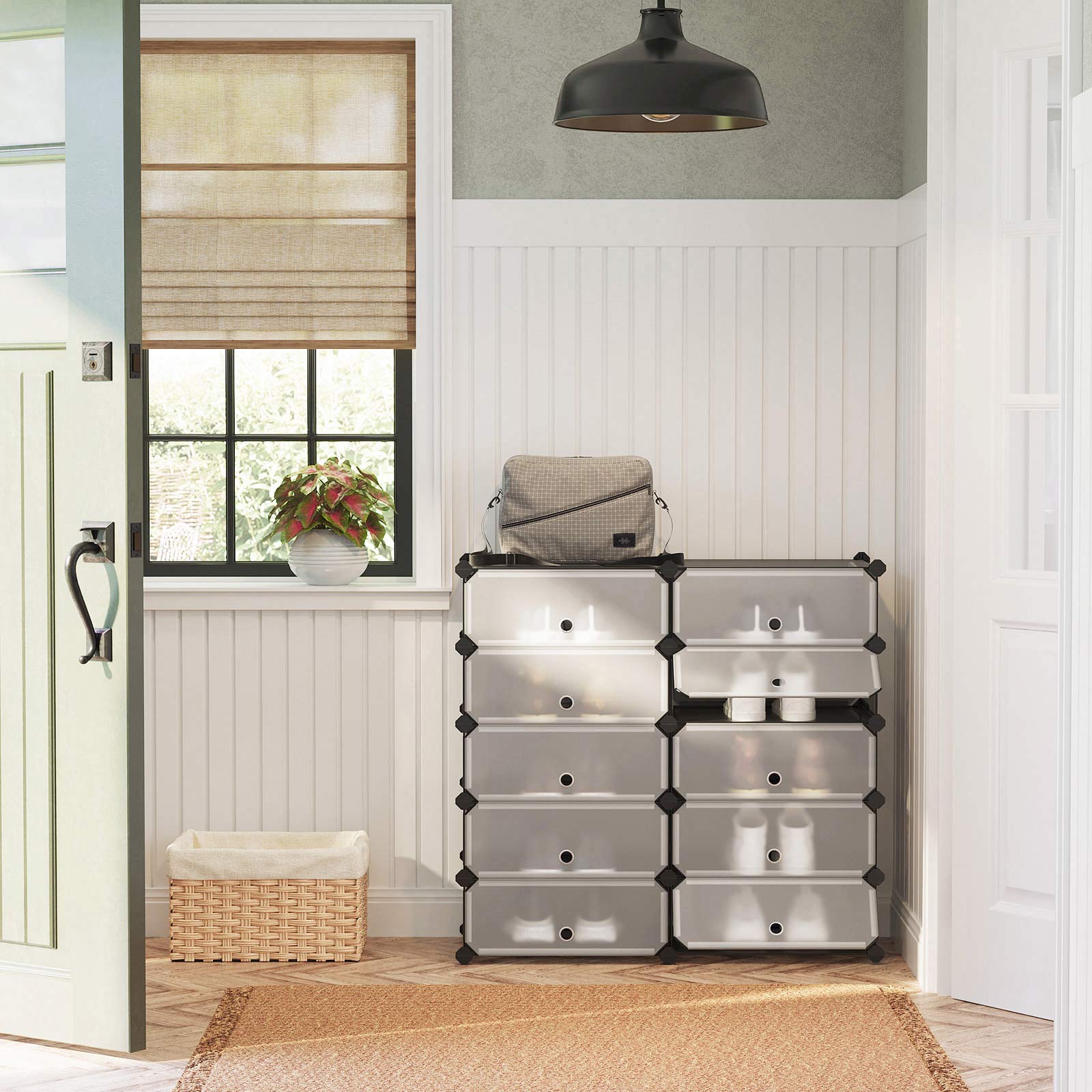 SONGMICS Modulární botník 10 boxů 43 x 173 x 31 cm bílá šedá