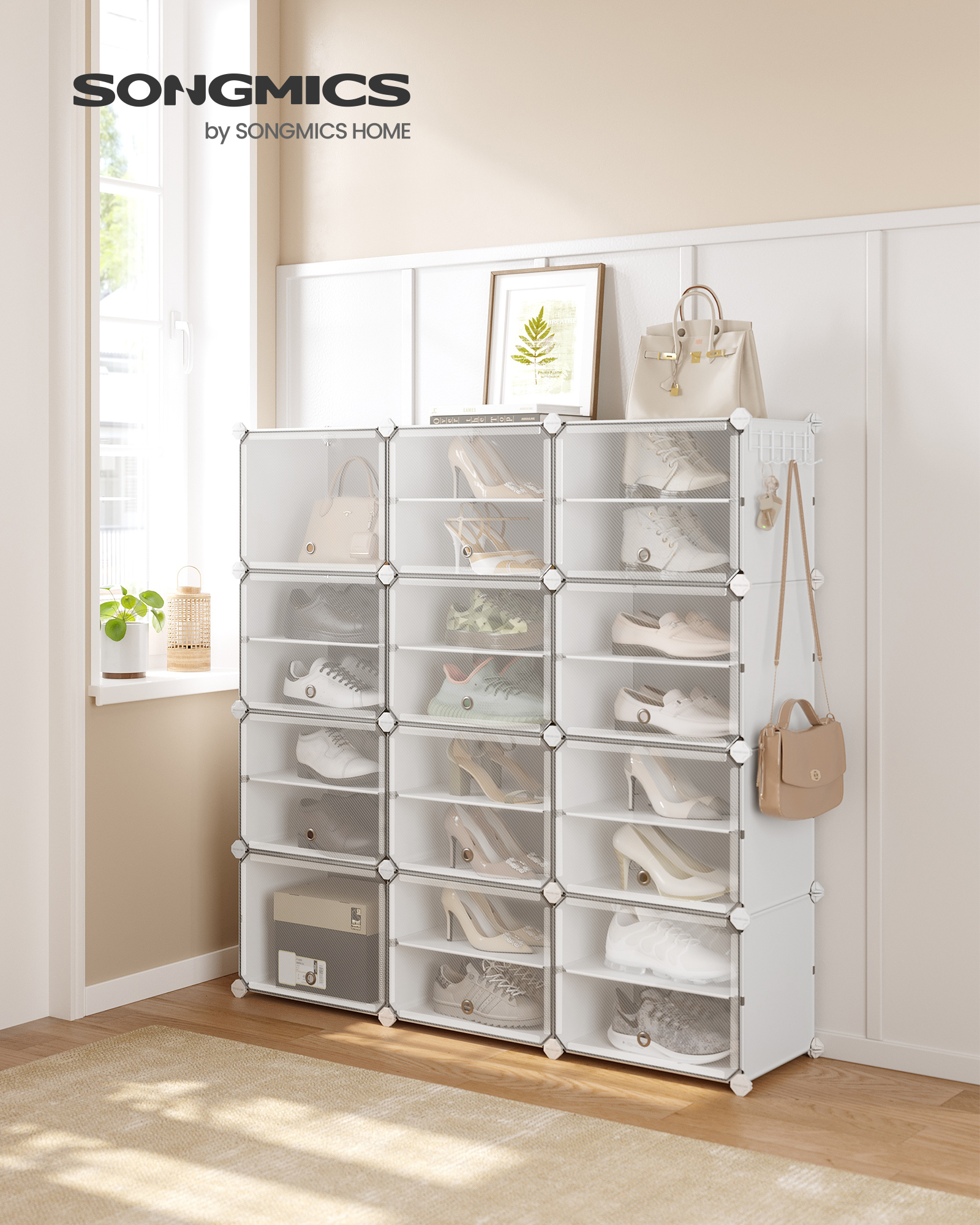 SONGMICS Modulární botník 12 boxů 125 x 125 x 32 cm bílá