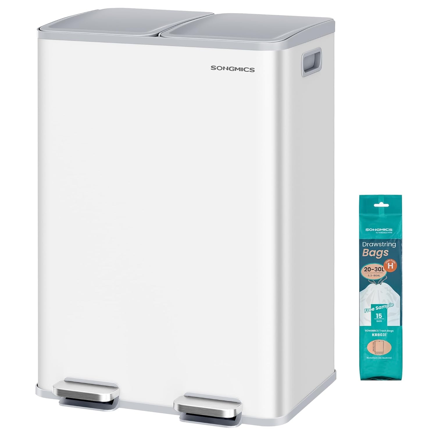 SONGMICS Odpadkový koš s víkem JORDAN 2x30 L bílý II