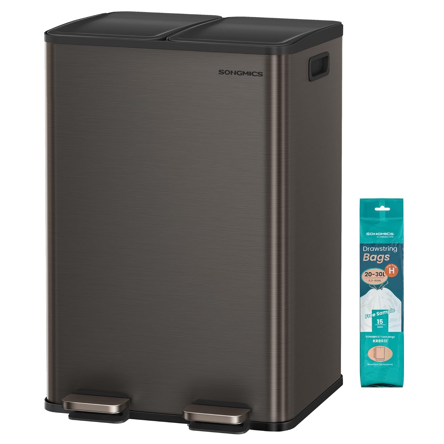 SONGMICS Odpadkový koš s víkem JORDAN 2x30 L tmavě šedý II