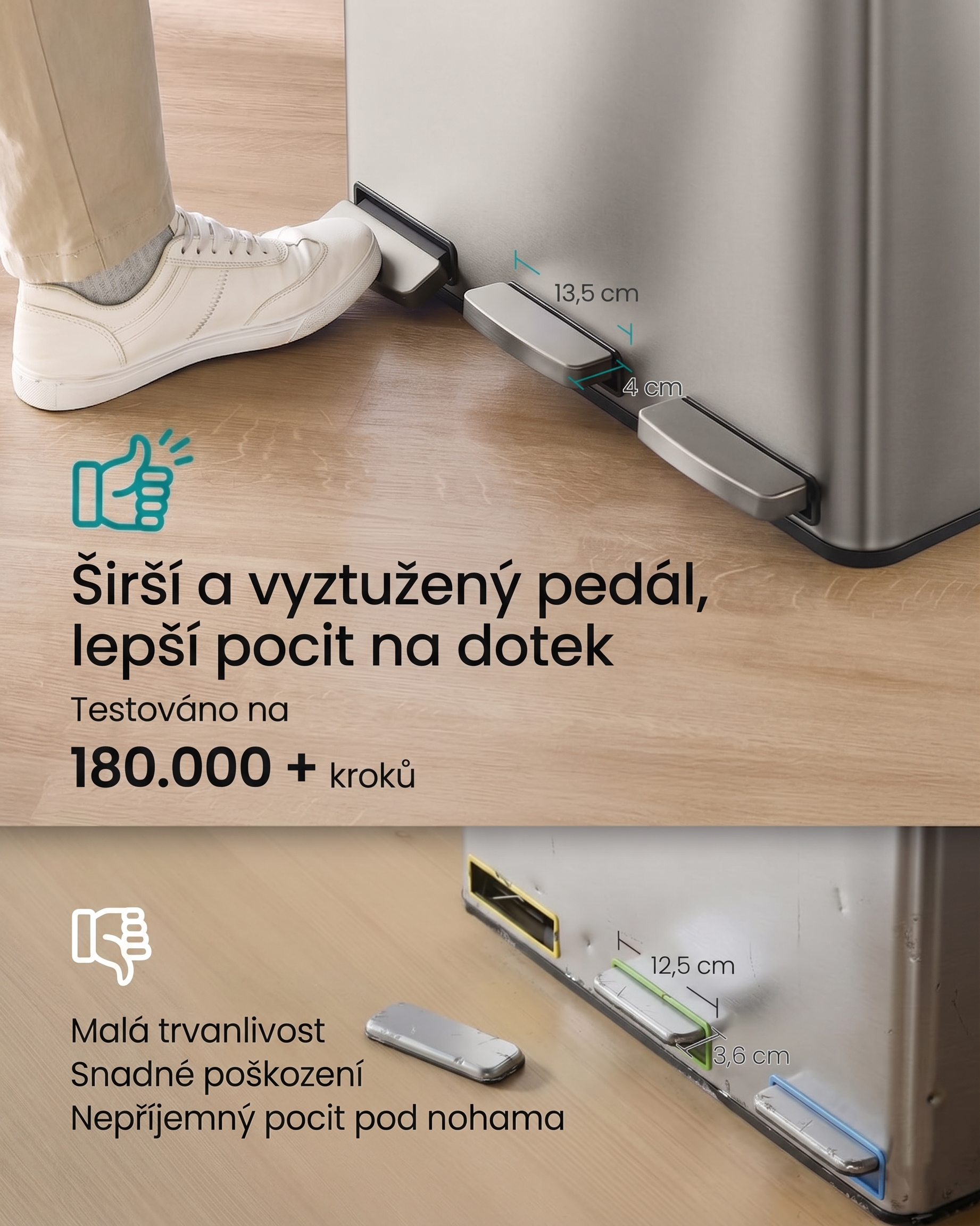 SONGMICS Odpadkový koš s víkem Jordan 3x18 L stříbrný - Obrázek 2