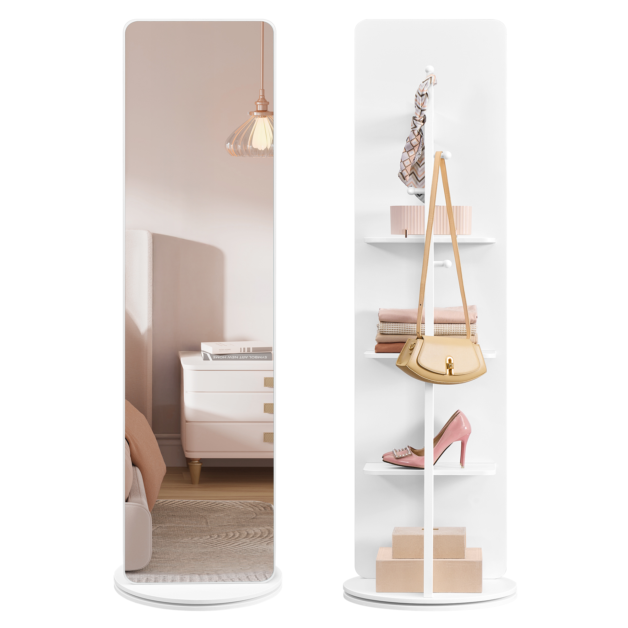 SONGMICS Otočné bezrámové zrcadlo se základnou a policemi 163 x 45 cm bílá - Obrázek 2