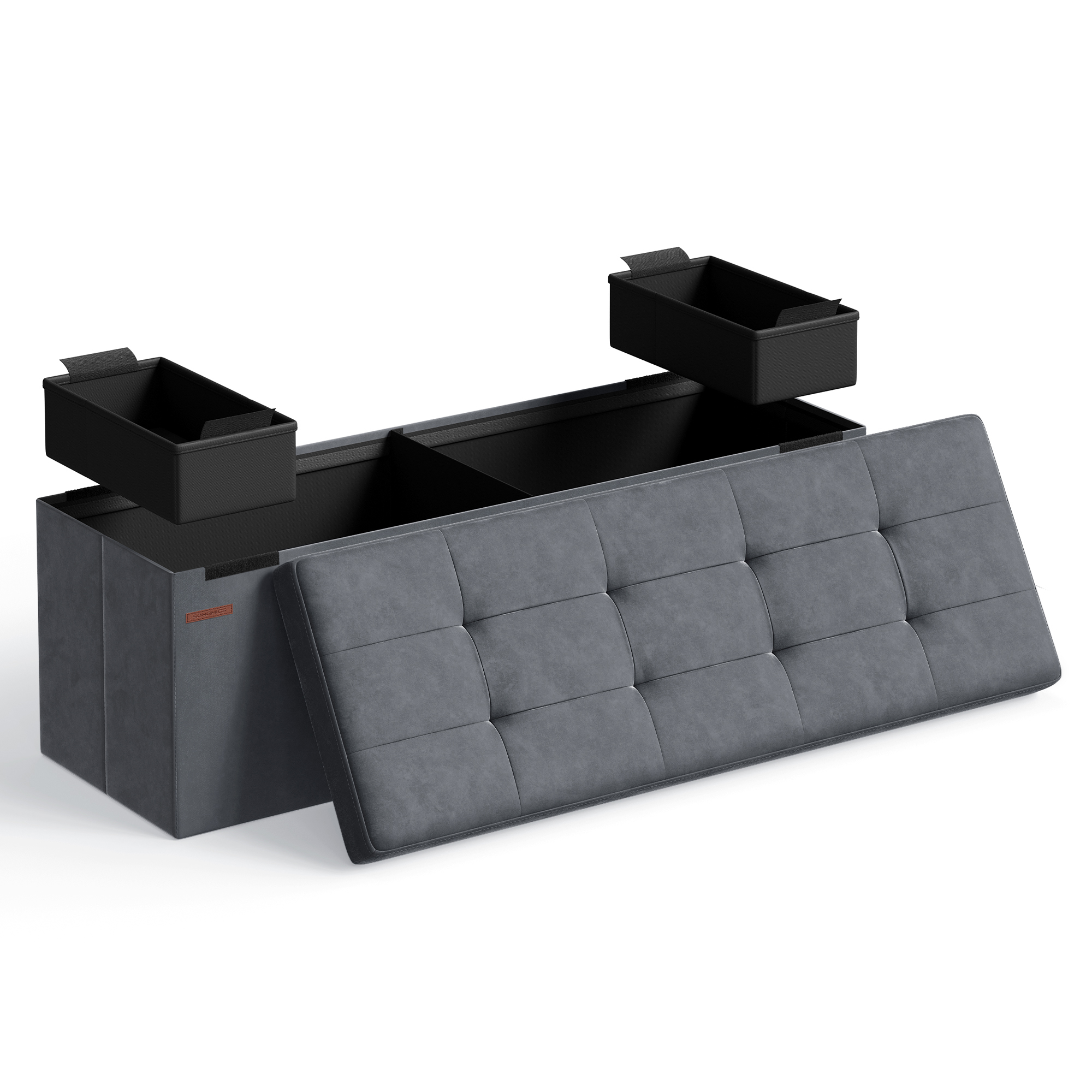 SONGMICS Skládací úložná lavice s úložným prostorem nosnost 300 kg 110 x 38 x 38 cm šedá - Obrázek 2