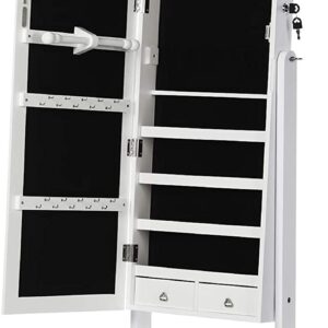 SONGMICS Šperkovnice se zrcadlem volně stojící bílá 41 x 151 cm
