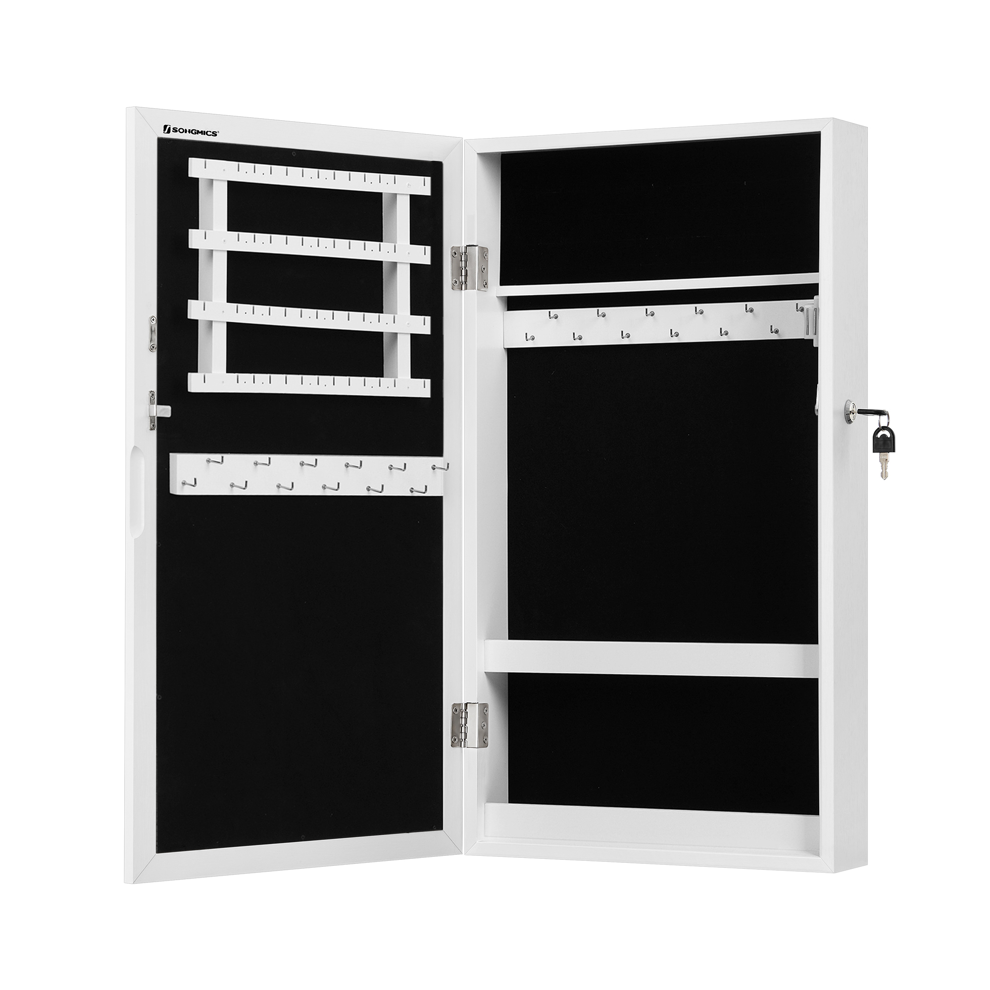 SONGMICS Uzamykatelná skříňka na šperky se zrcadlem 55 x 67 x 10 cm bílá - Obrázek 2