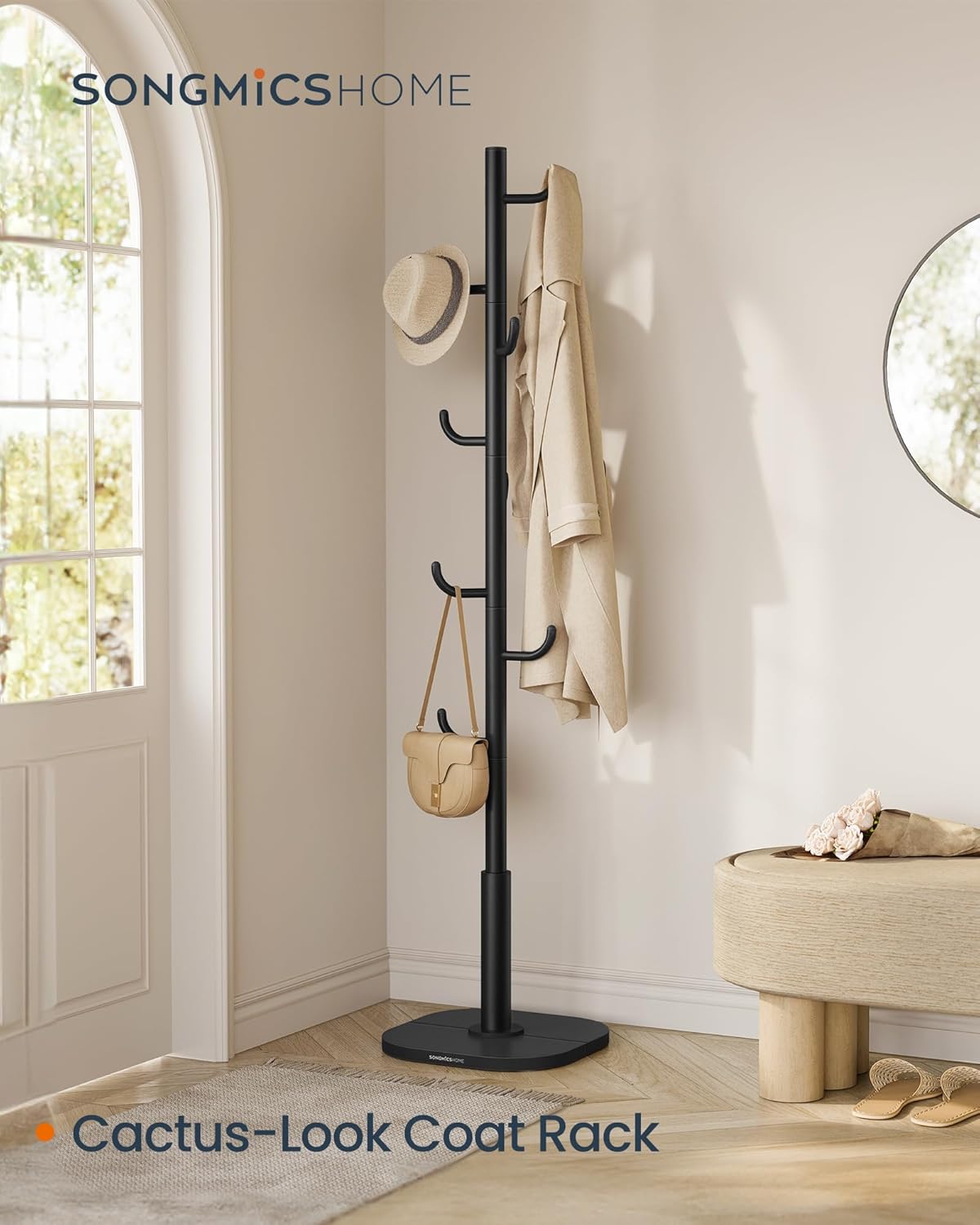 SONGMICS Věšák na kabáty CACTUS 8 háčků výška 172 cm černá