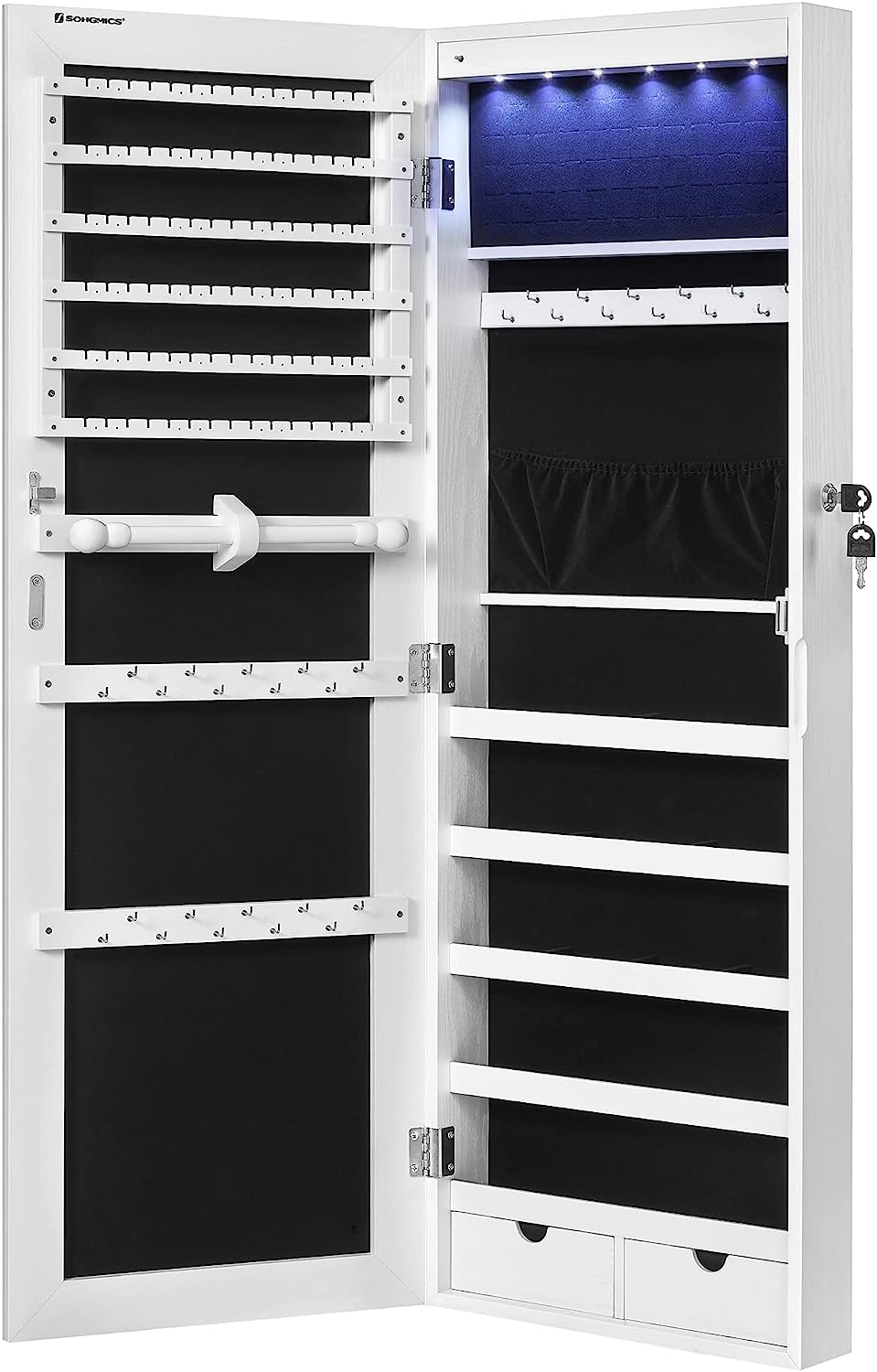 SONGMICS Závěsná šperkovnice se zrcadlem 120 cm bílá - Obrázek 2