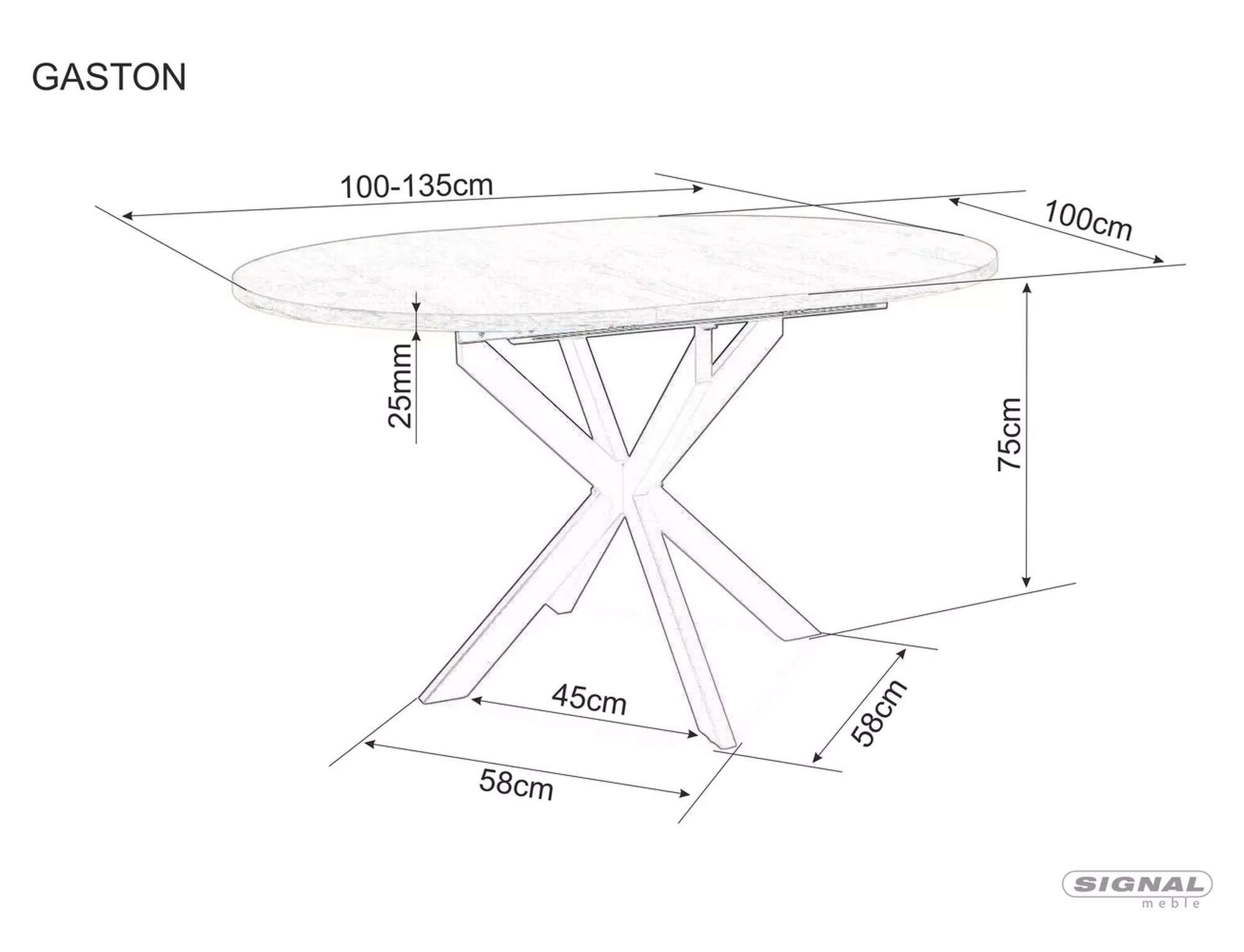 Signal Jídelní rozkládací stůl Gaston 100/135 cm dub Artisan/černý - Obrázek 2