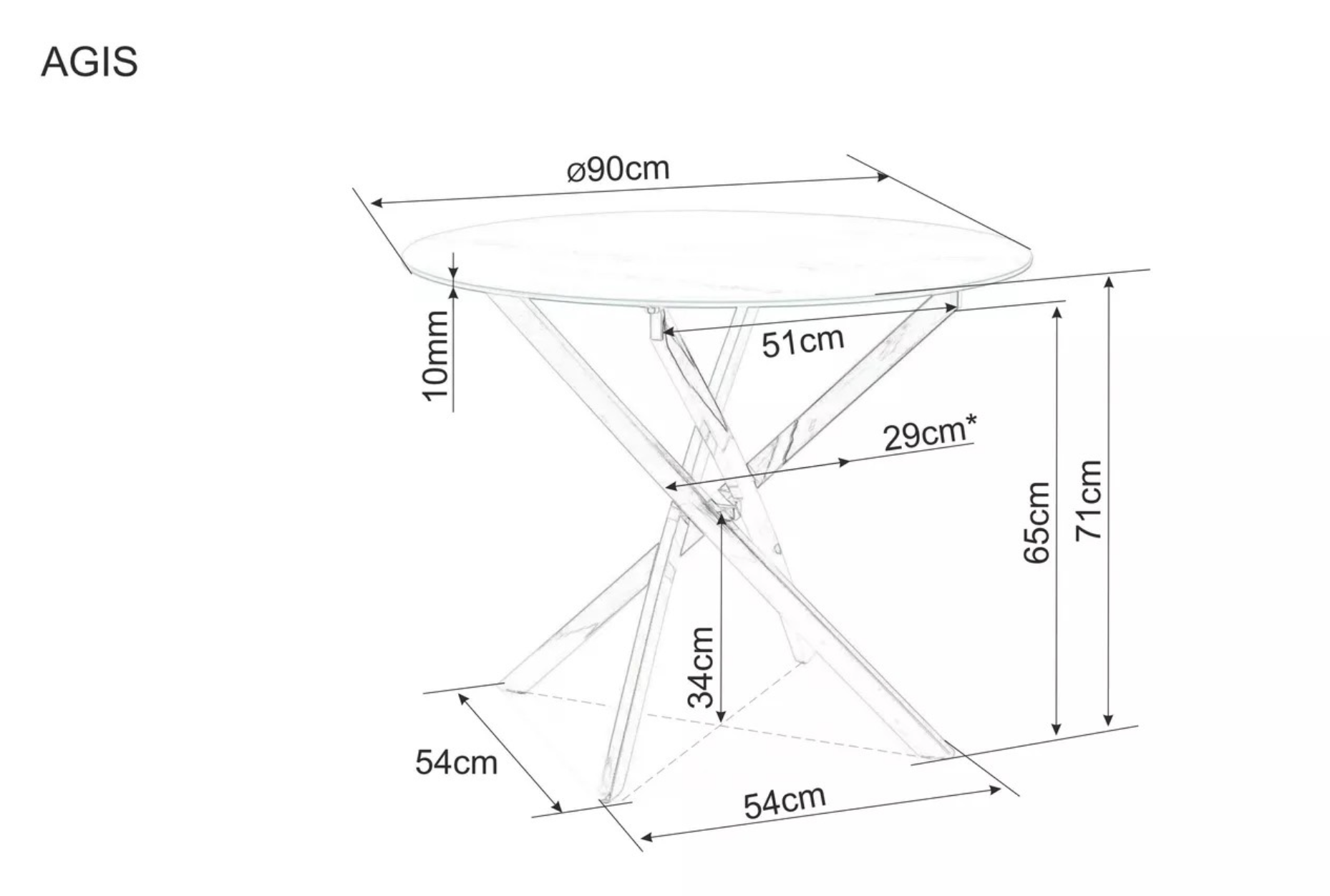 Signal Jídelní stůl Agis 90 cm čirý/černý - Obrázek 2