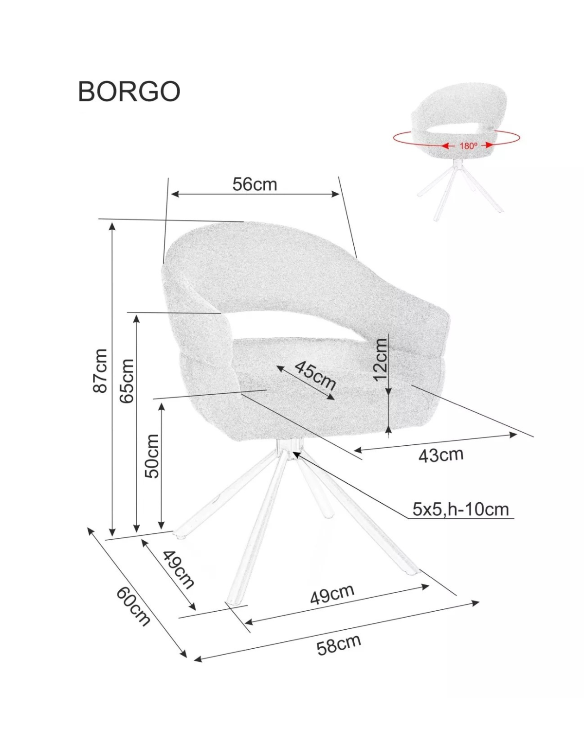 Signal Otočné jídelní křeslo Borgo tmavě šedé/černé - Obrázek 2