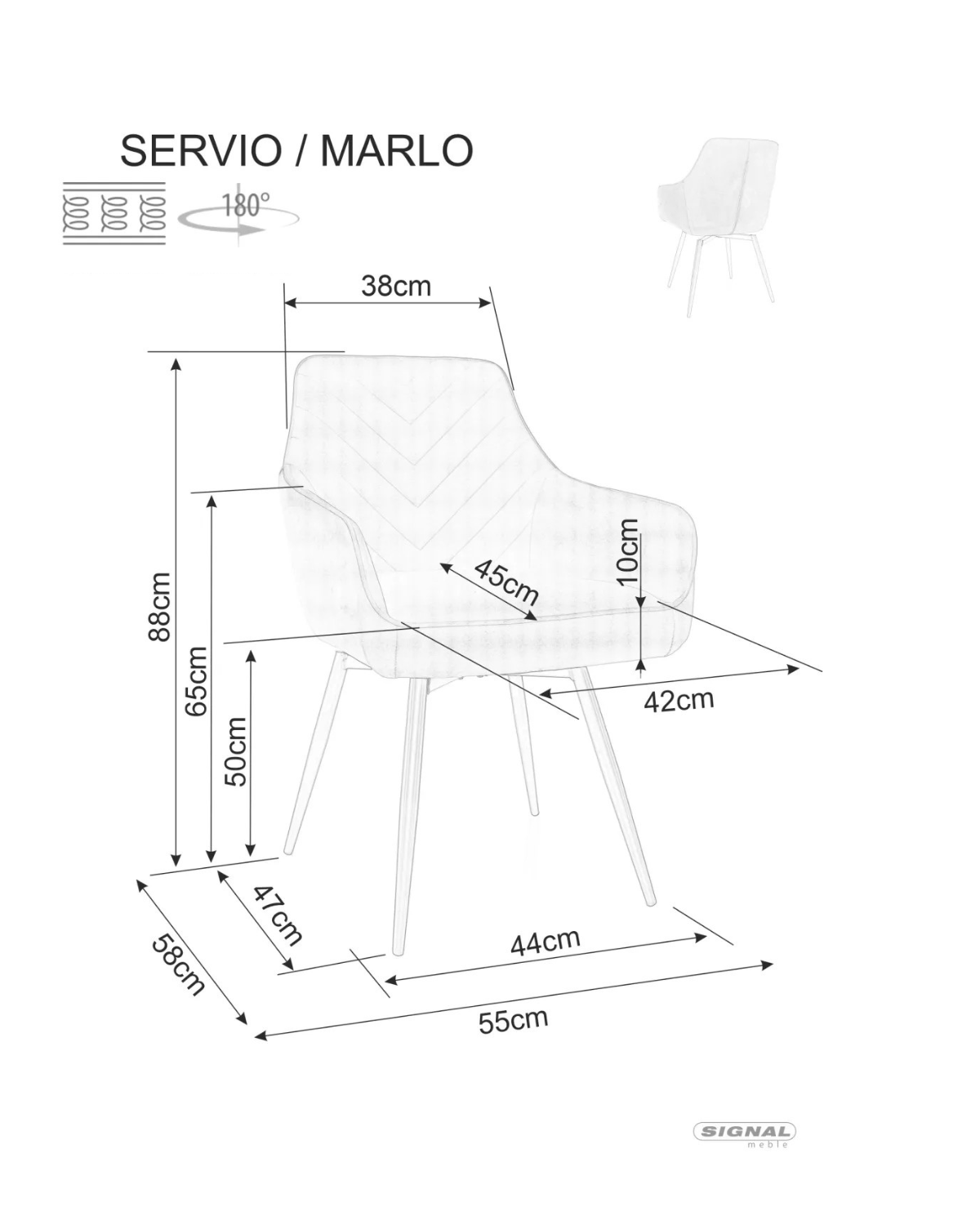 Signal Otočné jídelní křeslo Servio Brego šedé/černé - Obrázek 2