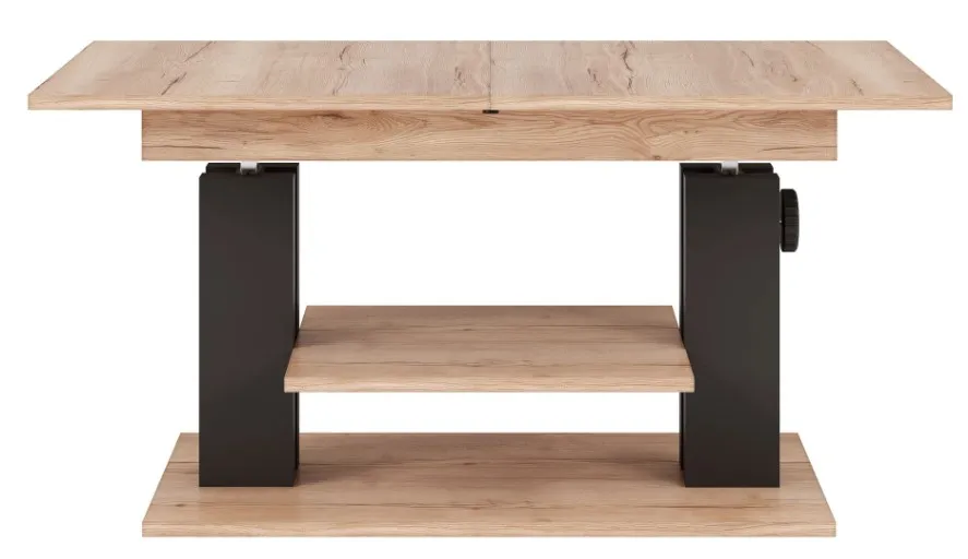 Szynaka Výškově nastavitelný rozkládací konferenční stolek Moduvo 120/170 cm dub Halifax/černý