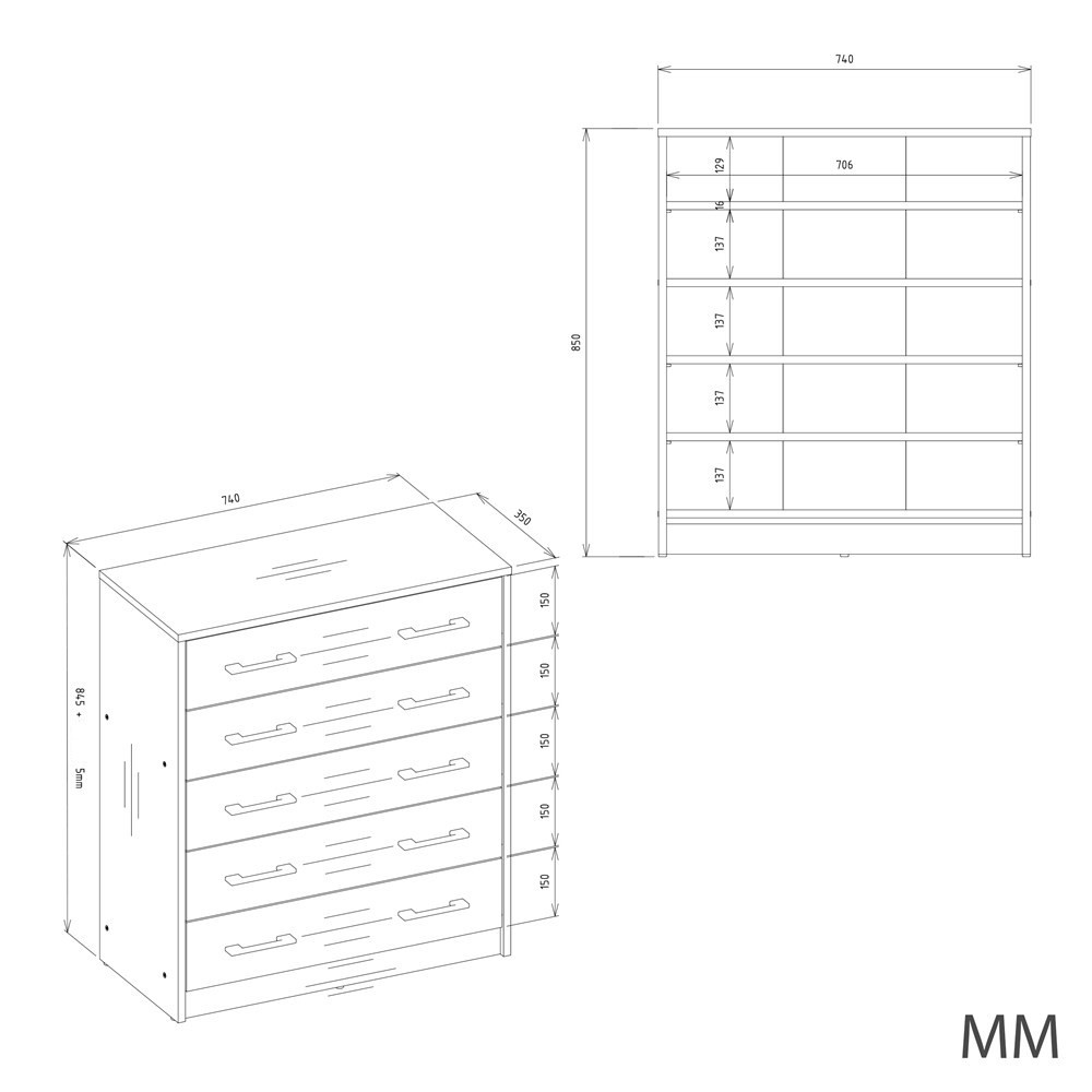TP Living Botník Alex 74 cm bílý - Obrázek 2