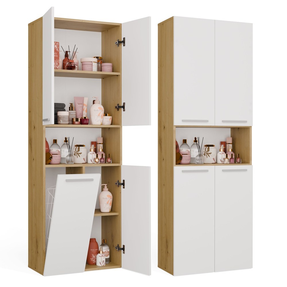 TP Living Koupelnová skříňka s košem na prádlo NEL 1K DK bílá/dub Artisan - Obrázek 2
