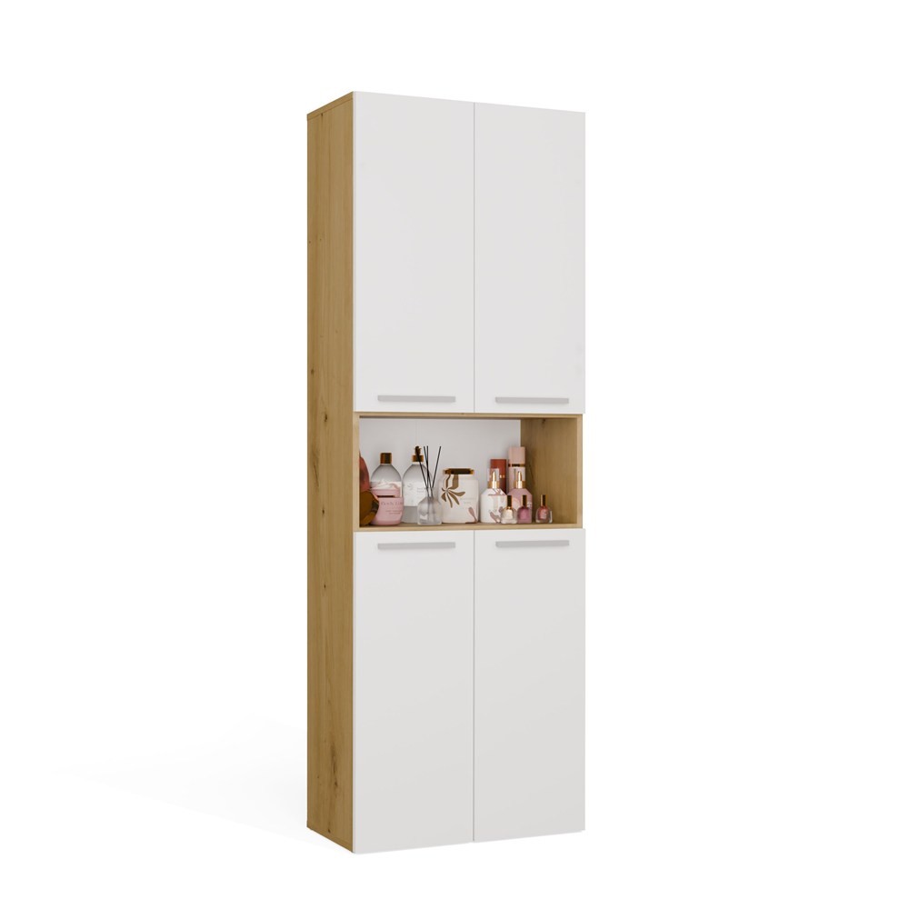 TP Living Koupelnová skříňka s košem na prádlo NEL 1K DK bílá/dub Artisan