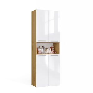 TP Living Koupelnová skříňka s košem na prádlo NEL 1K DK bílý lesk/dub Artisan