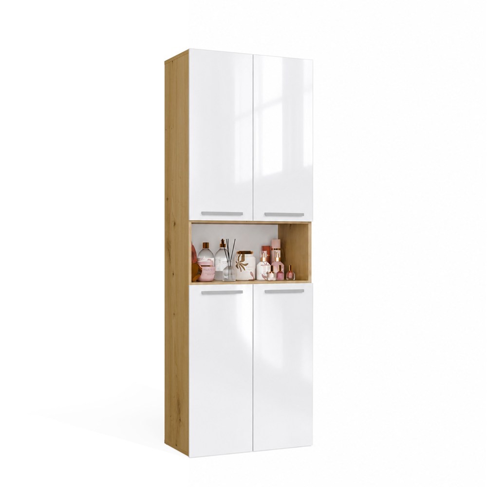 TP Living Koupelnová skříňka s košem na prádlo NEL 1K DK bílý lesk/dub Artisan