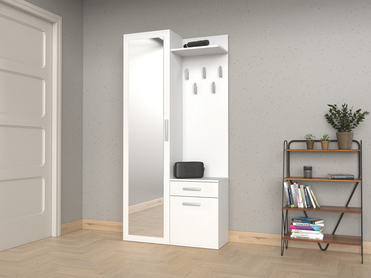TP Living Předsíňová stěna se zrcadlem a šuplíky DUO bílá mat - Obrázek 2