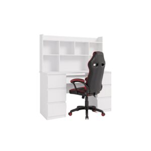 TP Living Psací stůl Kuba s regálem bílý a herním křeslem Drift černo-červeným