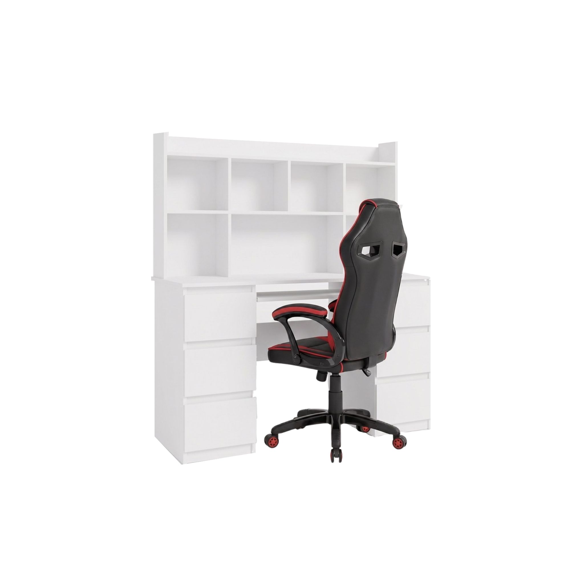 TP Living Psací stůl Kuba s regálem bílý a herním křeslem Drift černo-červeným