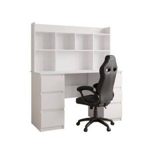 TP Living Psací stůl Kuba s regálem bílý a herním křeslem Drift černým