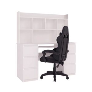 TP Living Psací stůl Kuba s regálem bílý a herním křeslem Remus černým