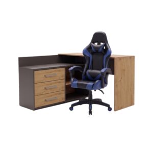 TP Living Rohový psací stůl Dany dub Artisan/antracit s herním křeslem Remus černo-modrým