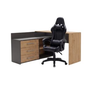 TP Living Rohový psací stůl Dany dub Artisan/antracit s herním křeslem Remus černým