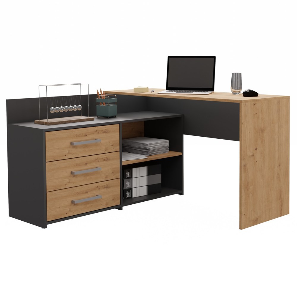 TP Living Rohový psací stůl levý + komoda DANY antracit/dub artisan - Obrázek 2
