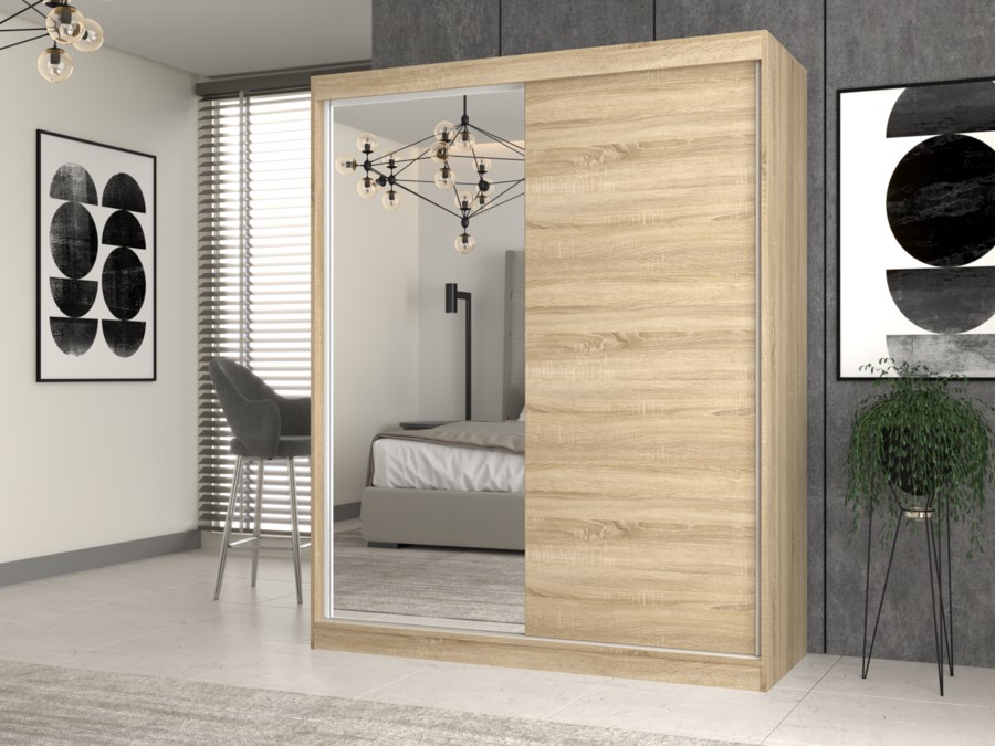 TP Living Šatní skříň se zrcadlem Iga 160 cm dub Sonoma - Obrázek 2