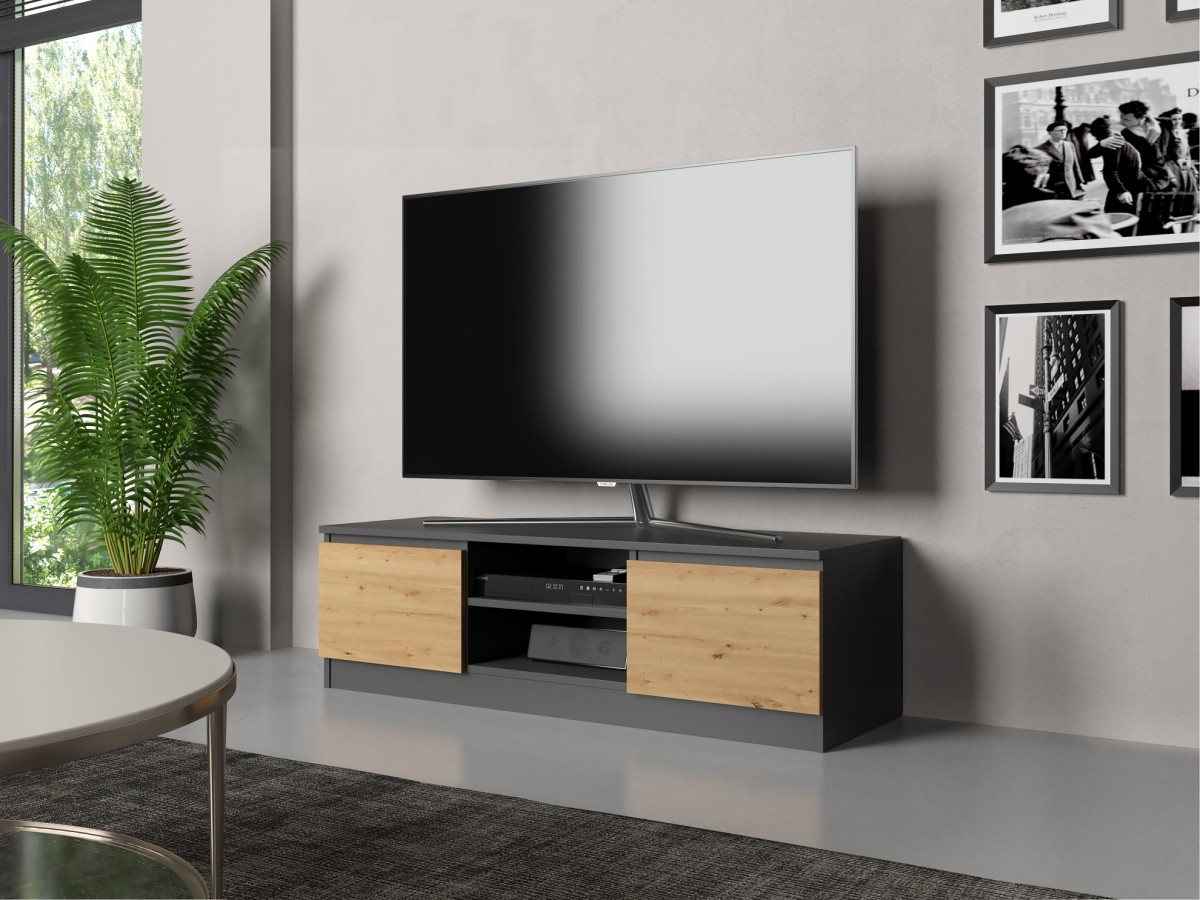 TP Living TV stolek Malwa 120 cm antracit/dub artisan - Obrázek 2