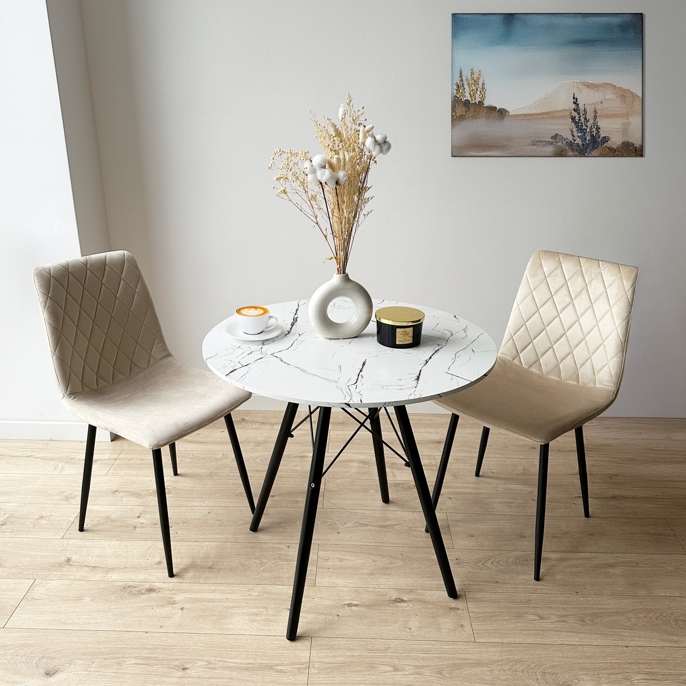 TZB Kulatý jídelní stůl Paris Black 80 cm bílý mramor/černý - Obrázek 2