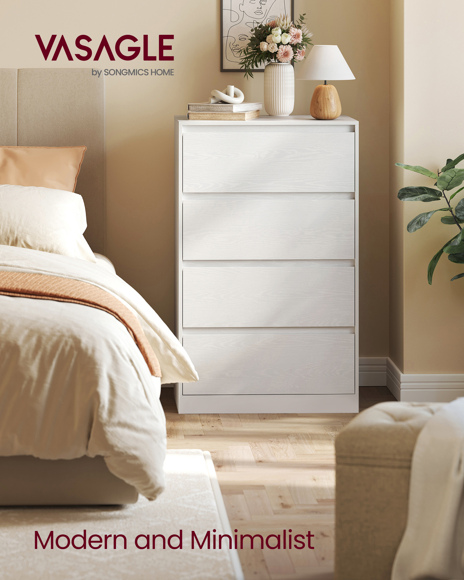 VASAGLE Komoda KAILYN 4 zásuvky 60 x 97 x 40 cm bílá - Obrázek 2