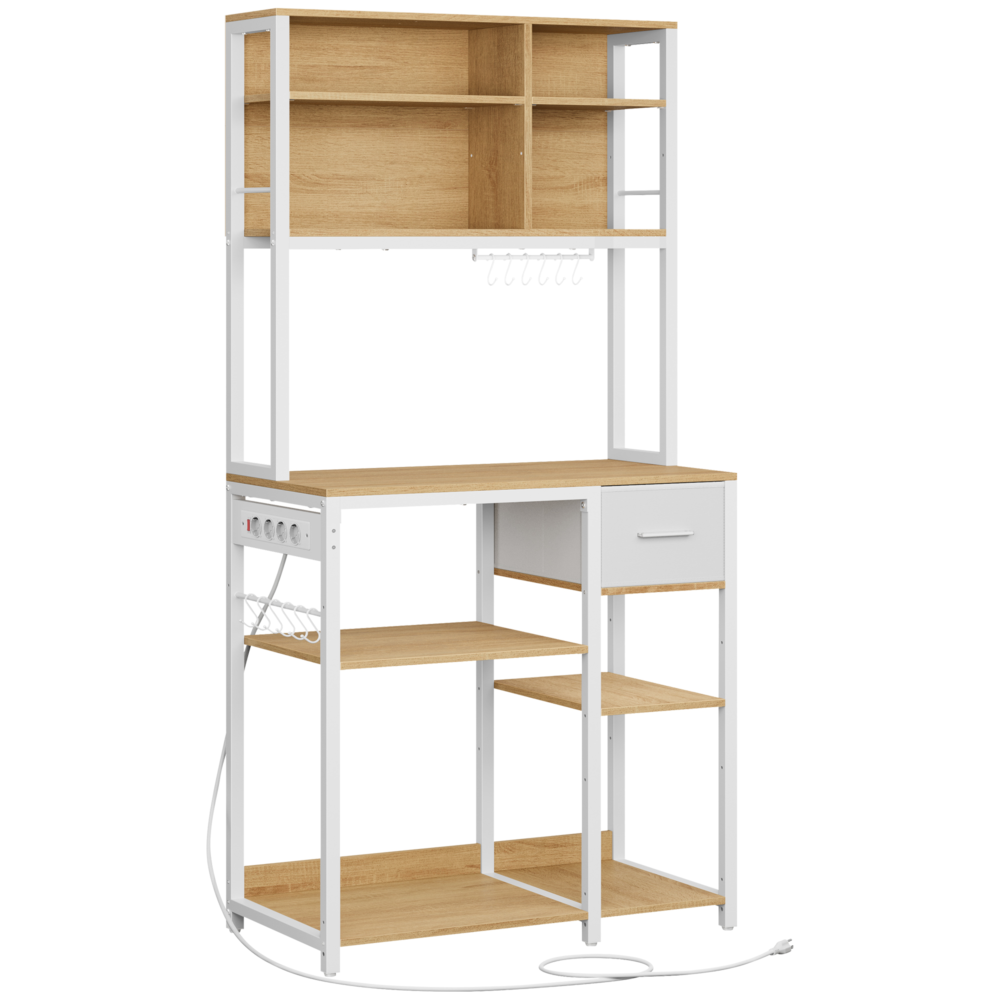 VASAGLE Kuchyňský regál se zásuvkovou lištou 80 x 180 x 40 dub bílá - Obrázek 2