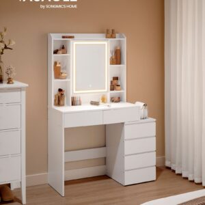VASAGLE Toaletní stolek 6 zásuvek LED osvětlení 98 x 145 x 40 cm bílá