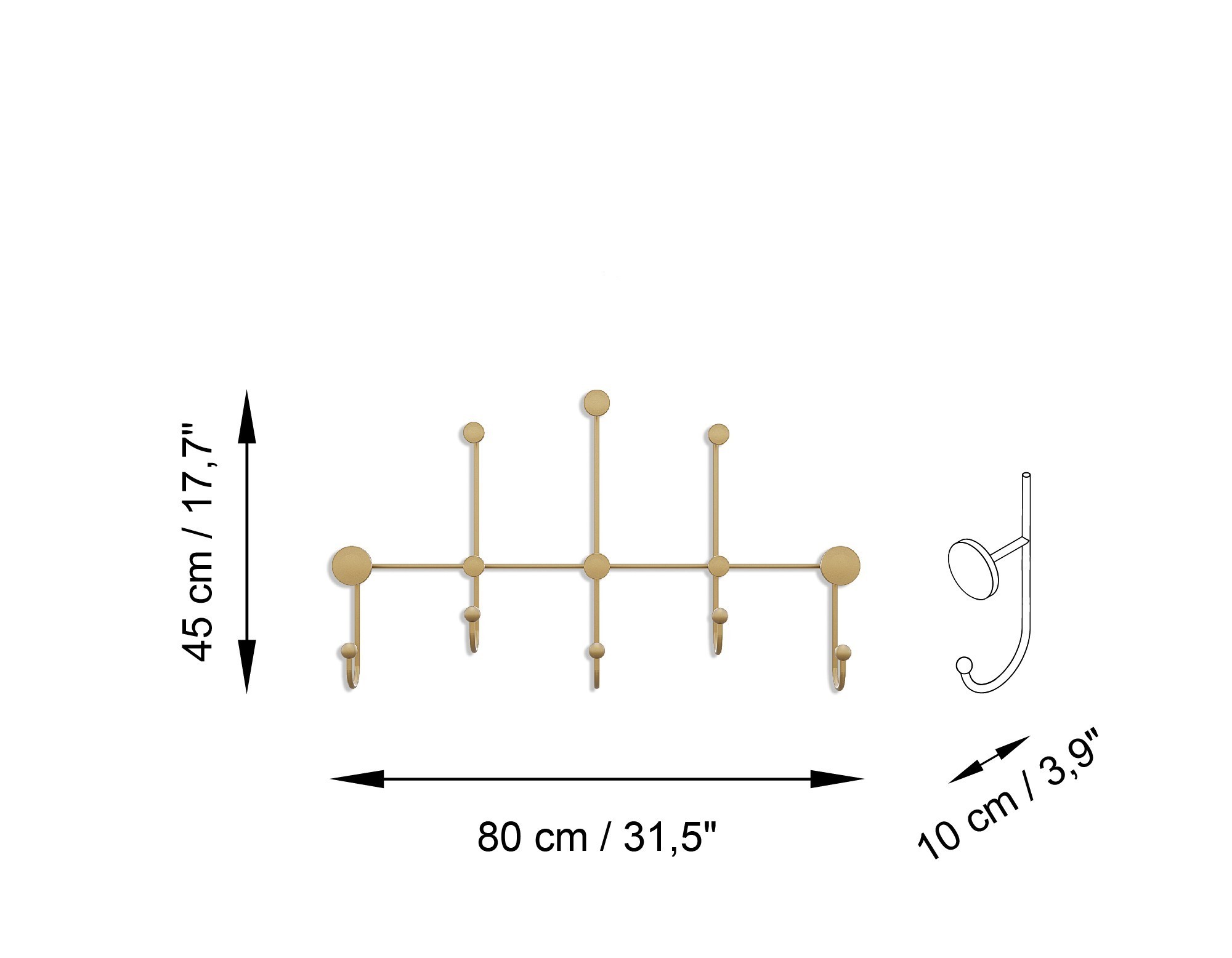 Wallity Nástěnný kovový věšák Iyon 80 cm zlatý - Obrázek 2