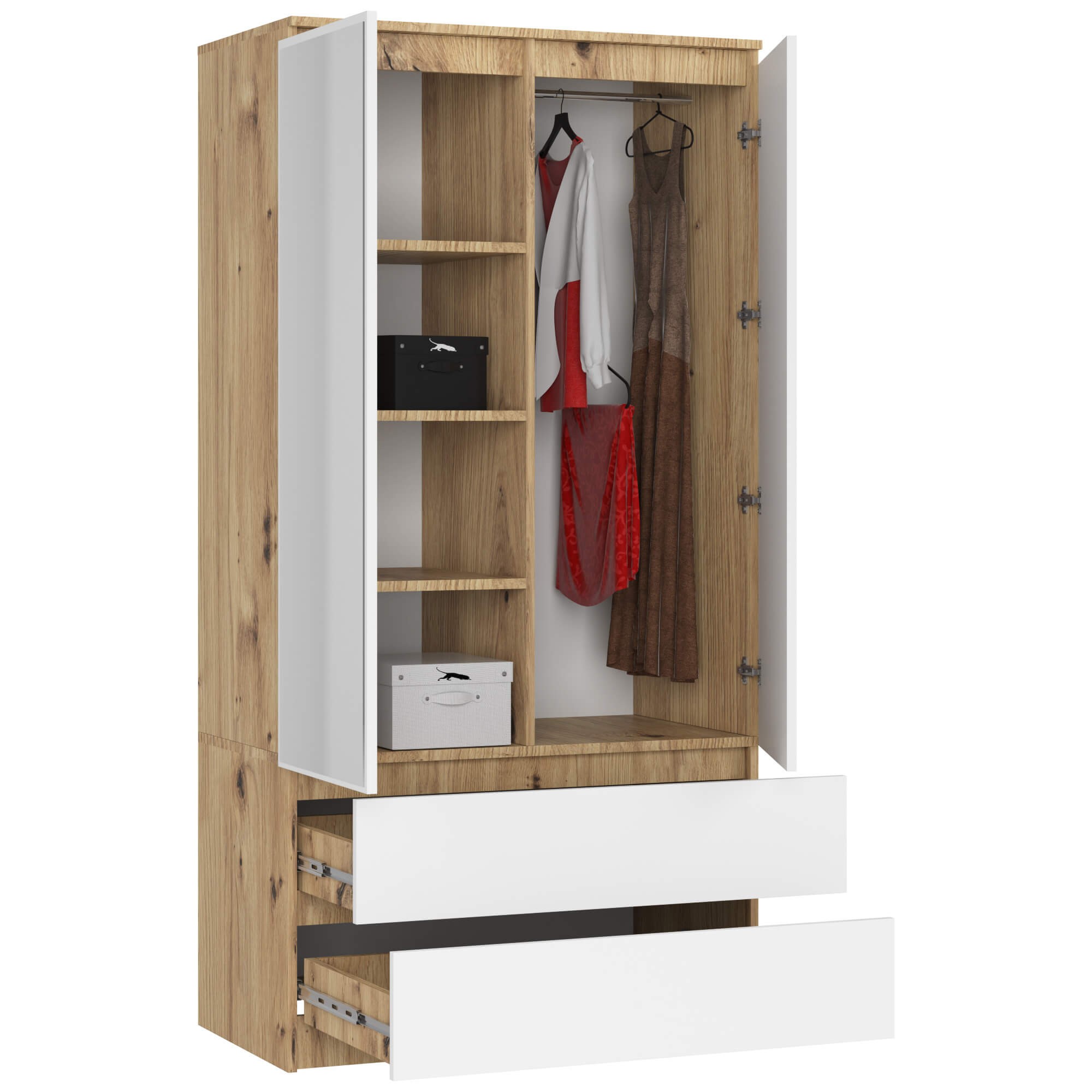 Ak furniture Šatní skříň Tesi S90 se dvěma zrcadly dub artisan/bílá - Obrázek 2
