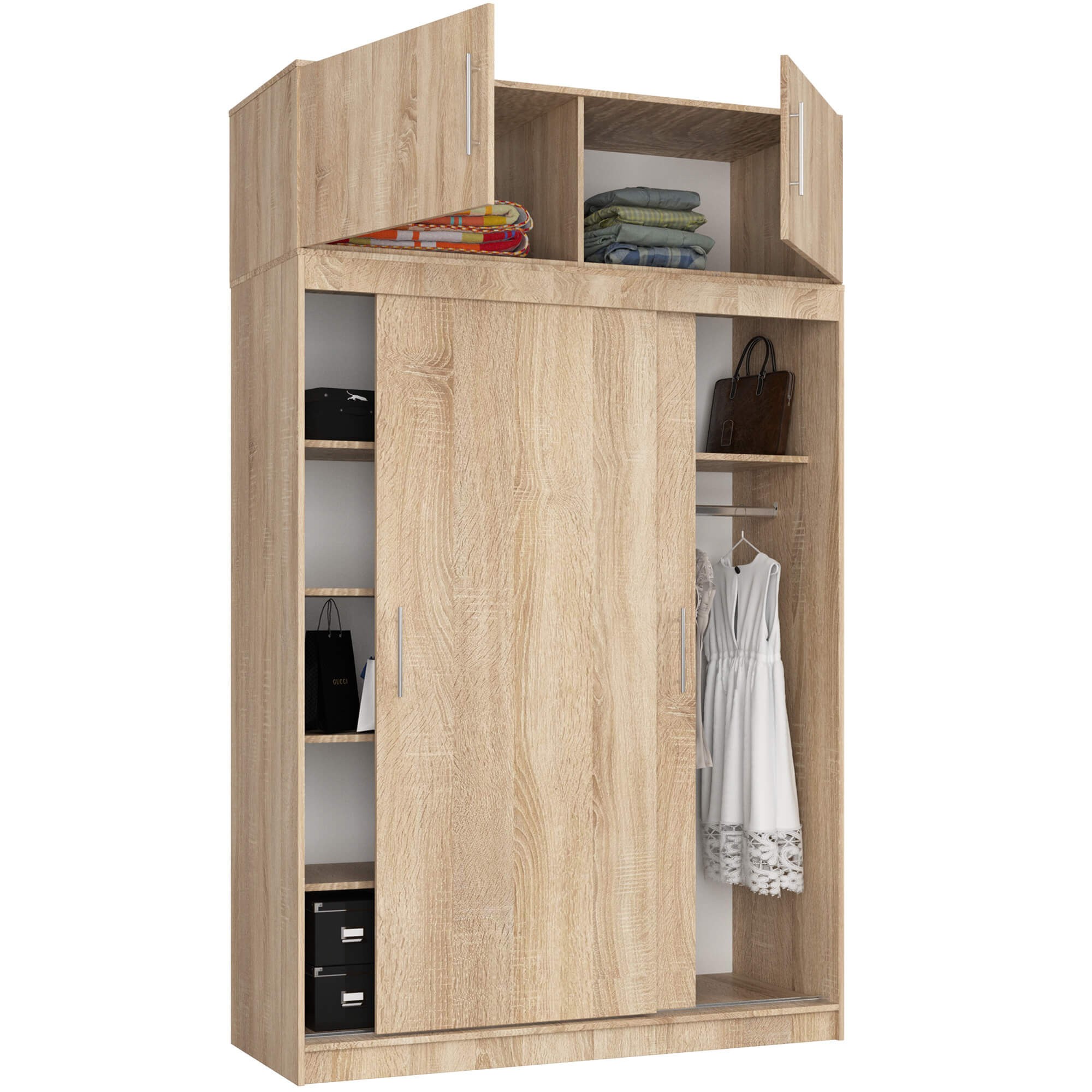 Ak furniture Šatní skříň s posuvnými dveřmi a nástavcem MONO CLP 150 cm dub sonoma - Obrázek 2