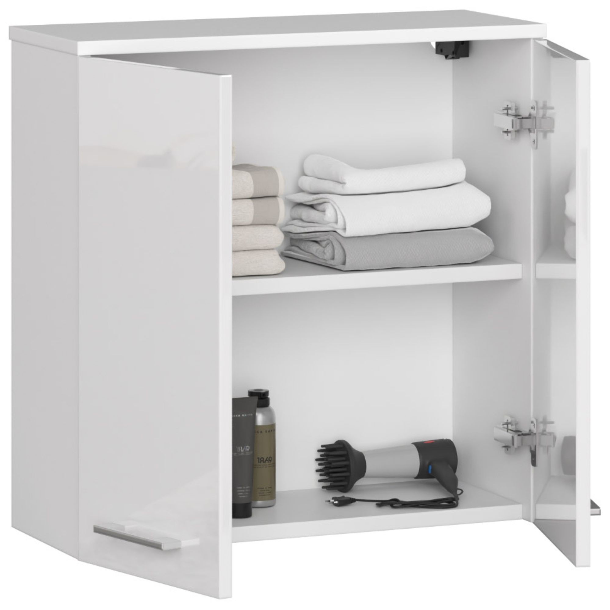 Ak furniture Závěsná koupelnová skříňka Fin 60 cm bílá lesk - Obrázek 2