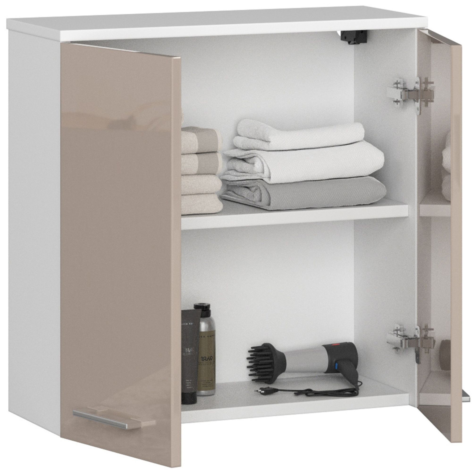 Ak furniture Závěsná koupelnová skříňka Fin 60 cm bílá/cappuccino lesk - Obrázek 2