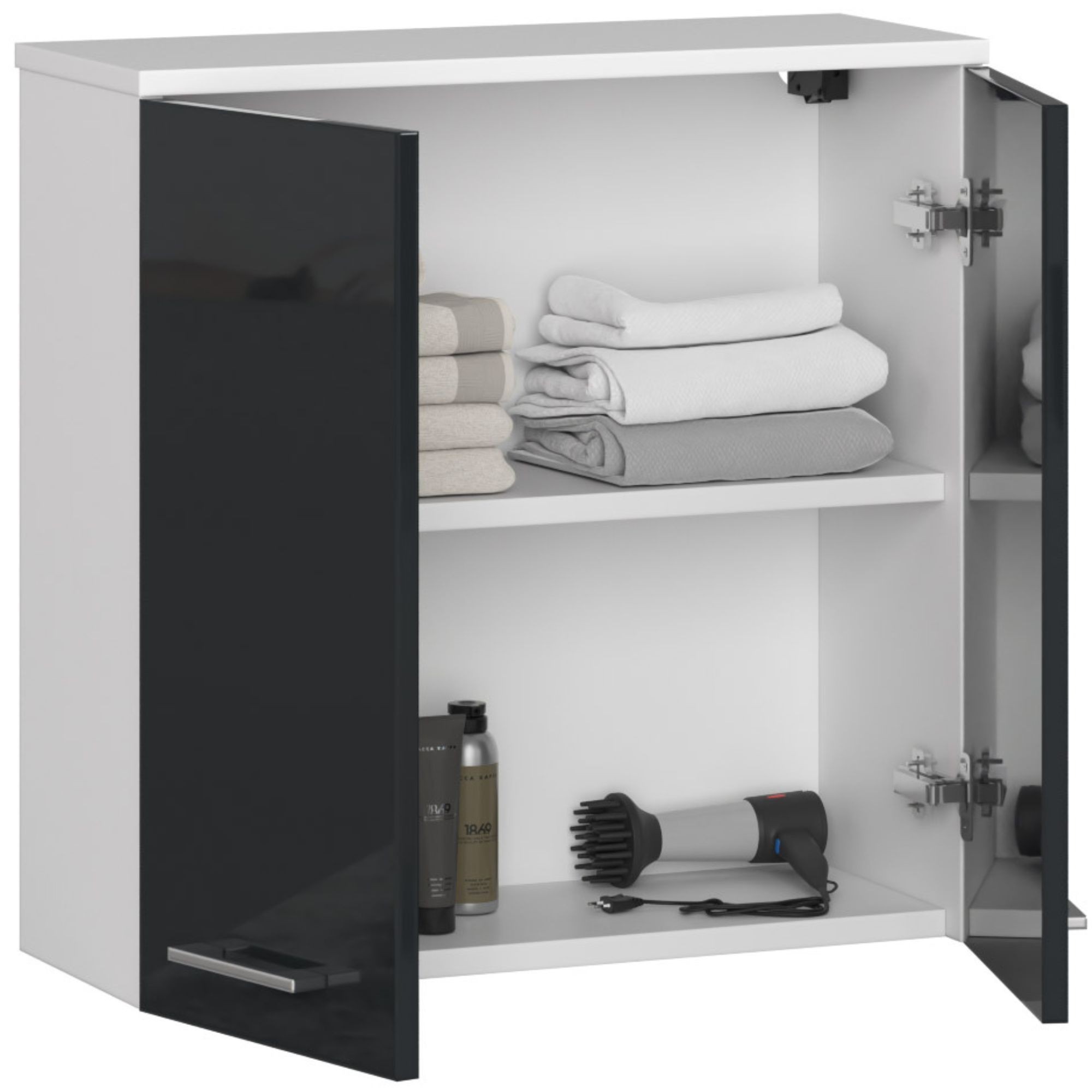 Ak furniture Závěsná koupelnová skříňka Fin 60 cm bílá/grafitová lesk - Obrázek 2