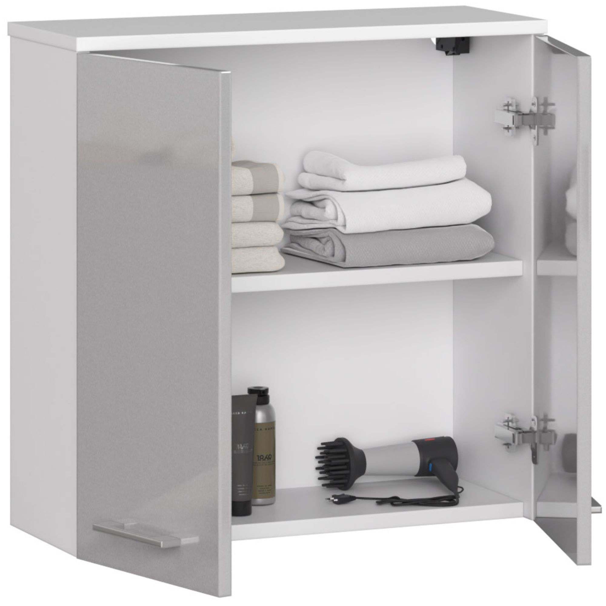 Ak furniture Závěsná koupelnová skříňka Fin 60 cm bílá/stříbrná lesk - Obrázek 2