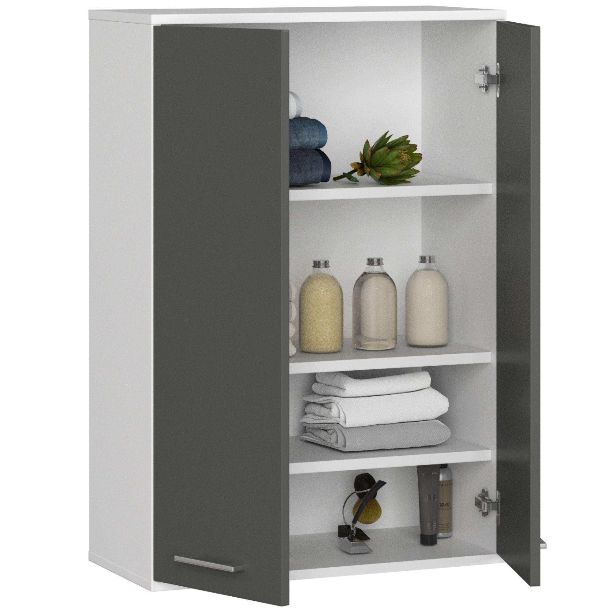 Ak furniture Závěsná koupelnová skříňka Fin W64 64 cm bílá/grafit - Obrázek 2