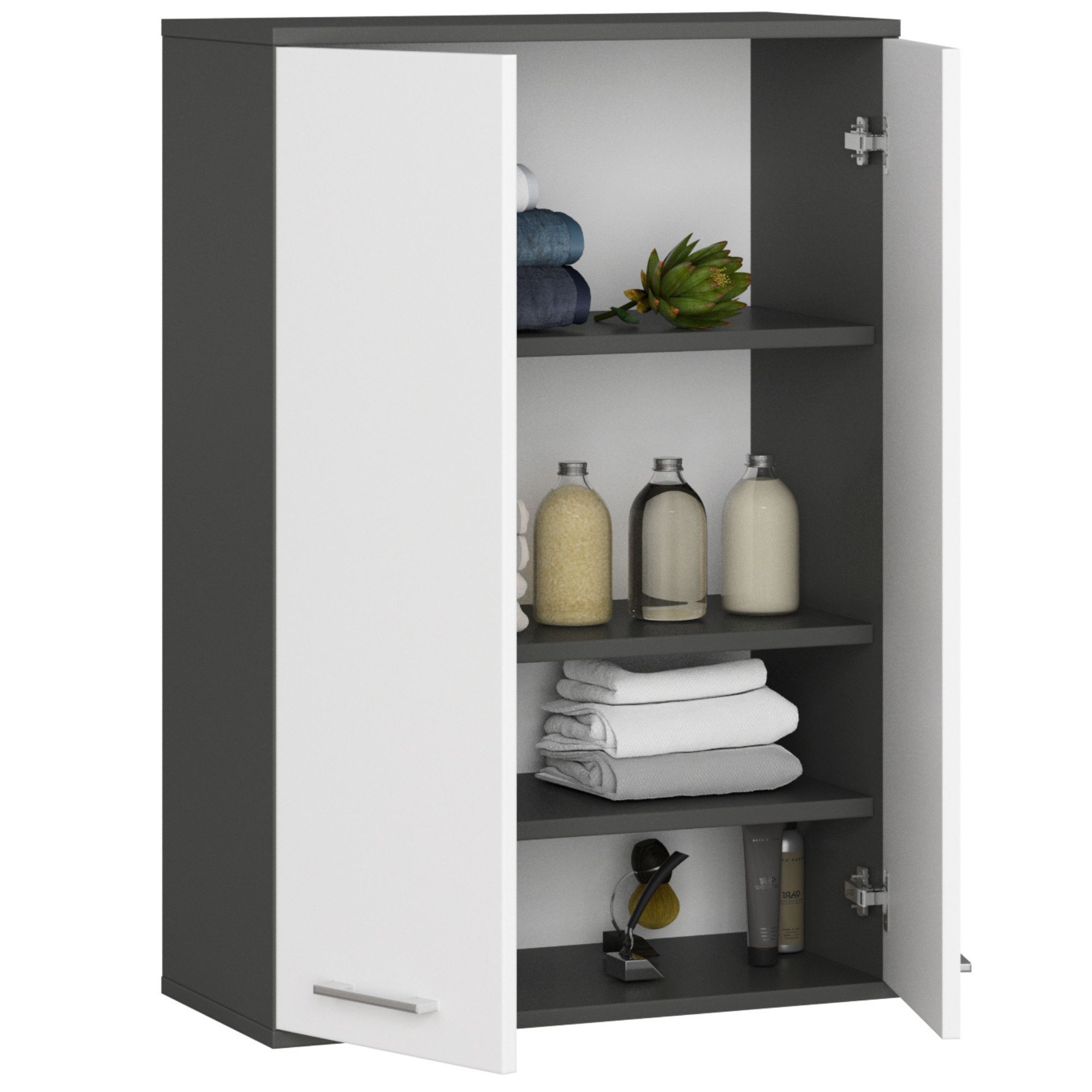 Ak furniture Závěsná koupelnová skříňka Fin W64 64 cm grafit/bílá - Obrázek 2