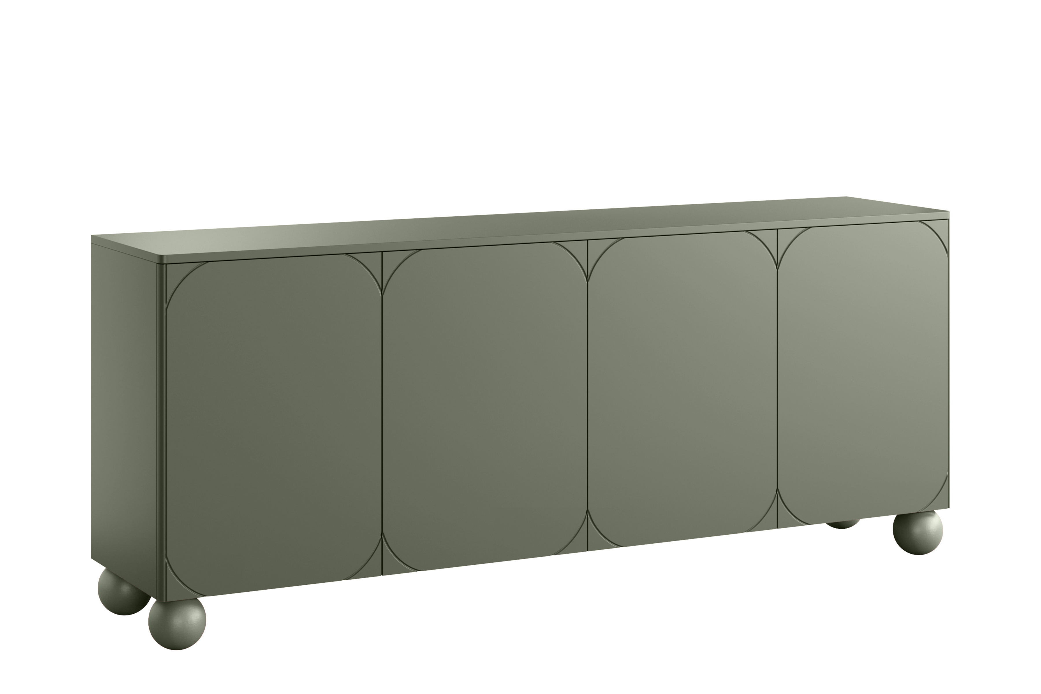 Bogart Komoda Sonita II 200 cm čtyřdveřová se čtyřmi skrytými zásuvkami - olivová / nohy koule