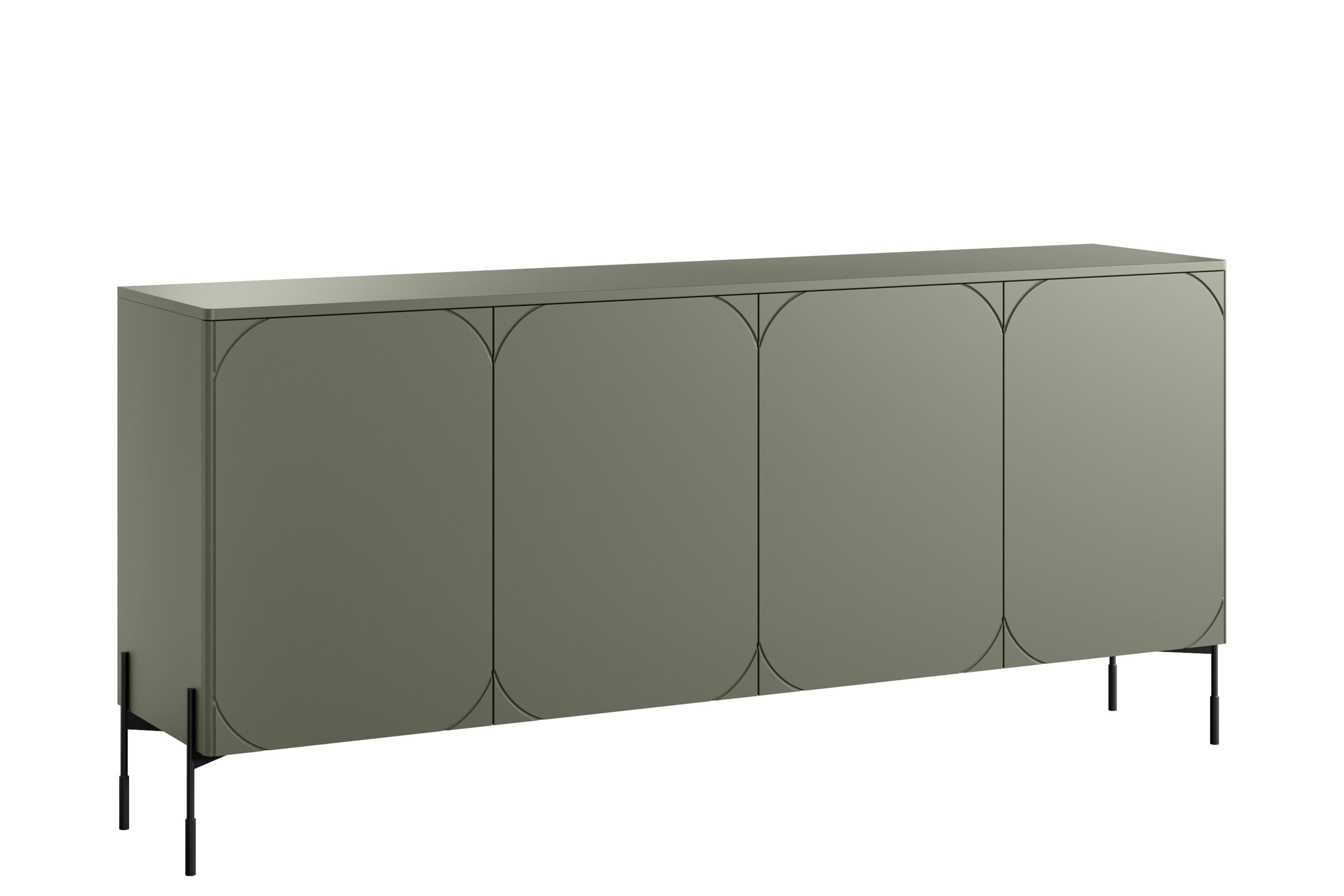 Bogart Moderní komoda Sonita 200 cm čtyřdveřová - olivová / černé nohy