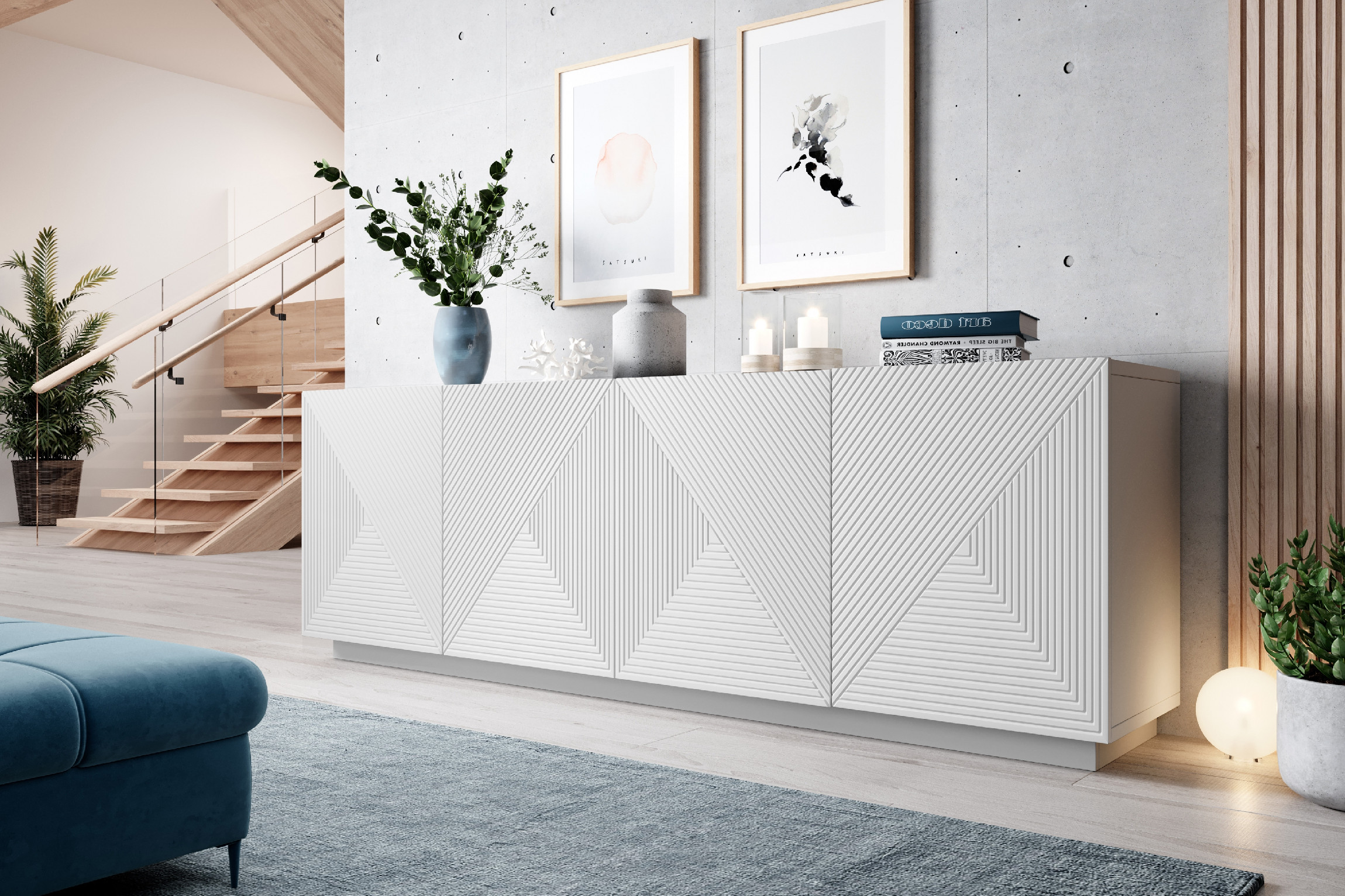 Bogart Moderní komoda Usha 200 cm čtyřdveřová - bílý mat - Obrázek 2